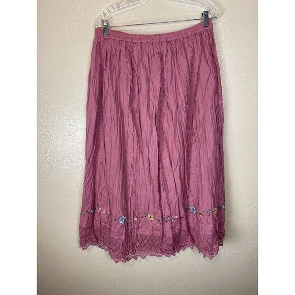Vintage 1X Midi Skirt Floral Embroidered Cottagecore Peasant Hippy Lace Romantic - Picture 1 of 4